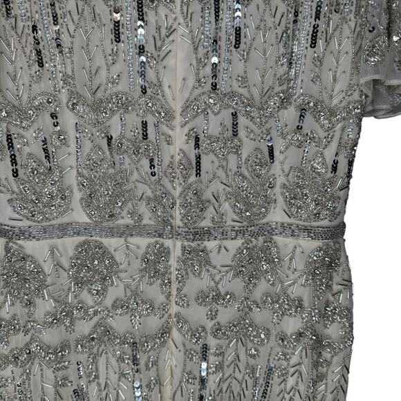 Mac Duggal Nude Silver Embellished Flutter Sleeve High Neck Dress 6 - Picture 10 of 13